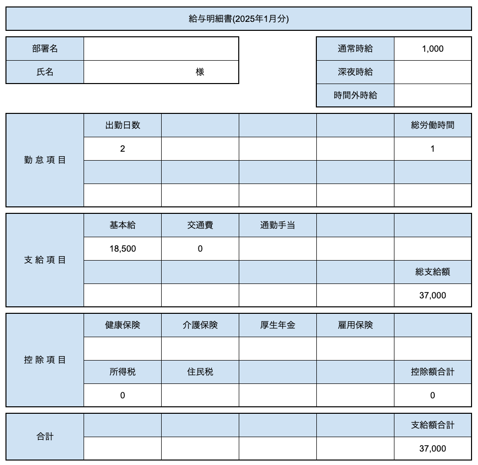 給与明細シートの画面
